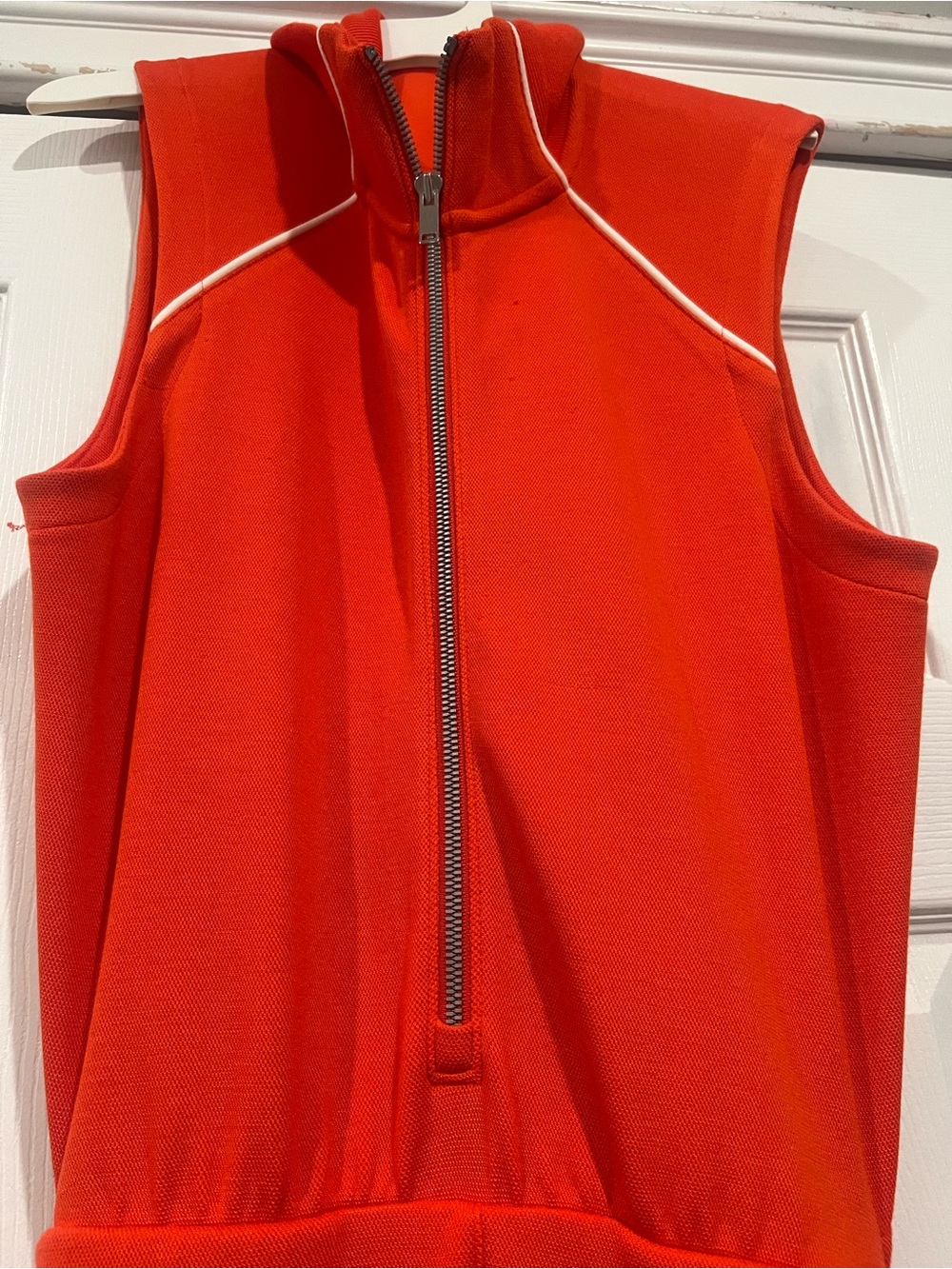 Sleeveless SPANX Air Essentials jumpsuit  in Bright Orange with White Piping - Picture 2 of 6